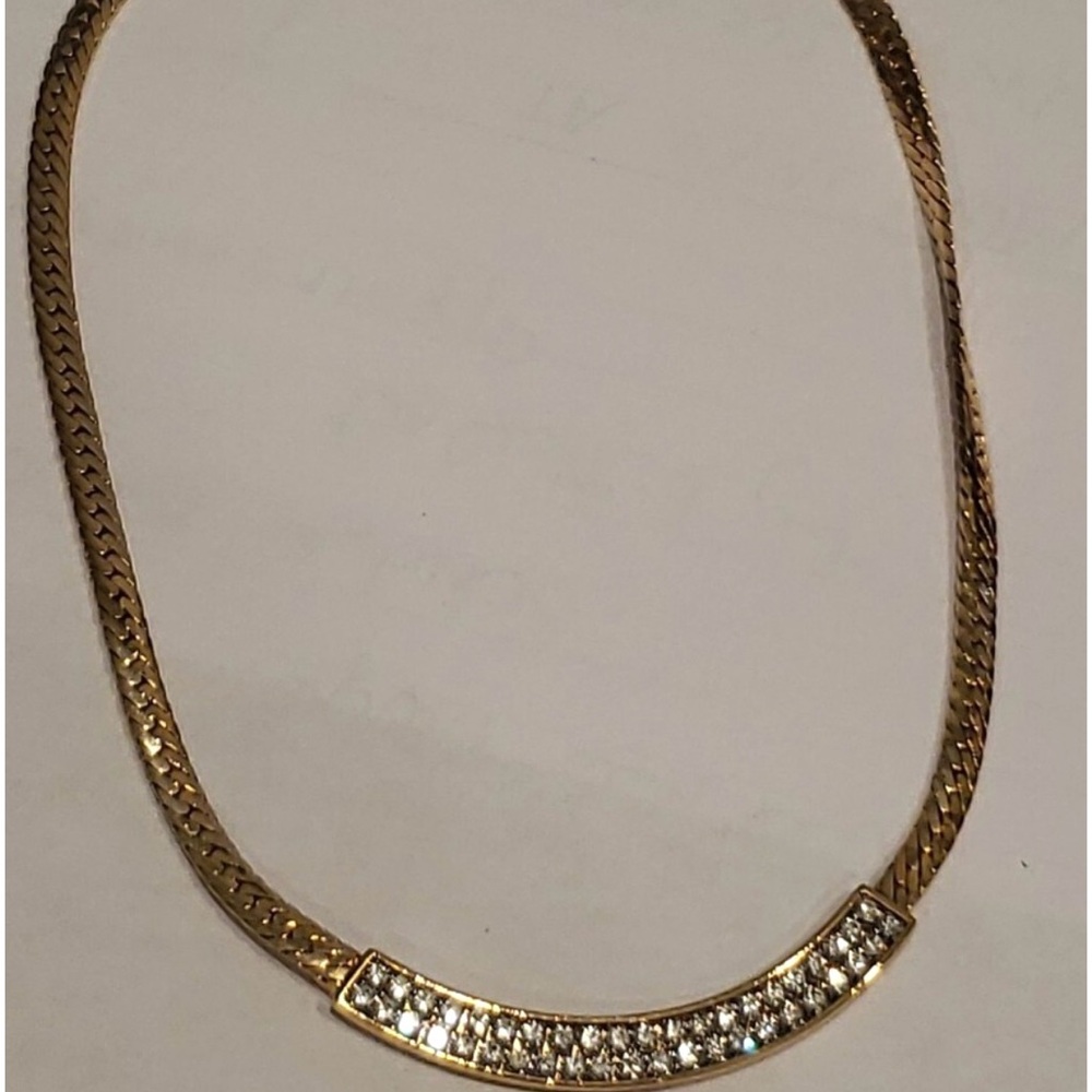 Stunning Vintage Swarovski Gold Plated Double Row Crystal Rhinestone Necklace